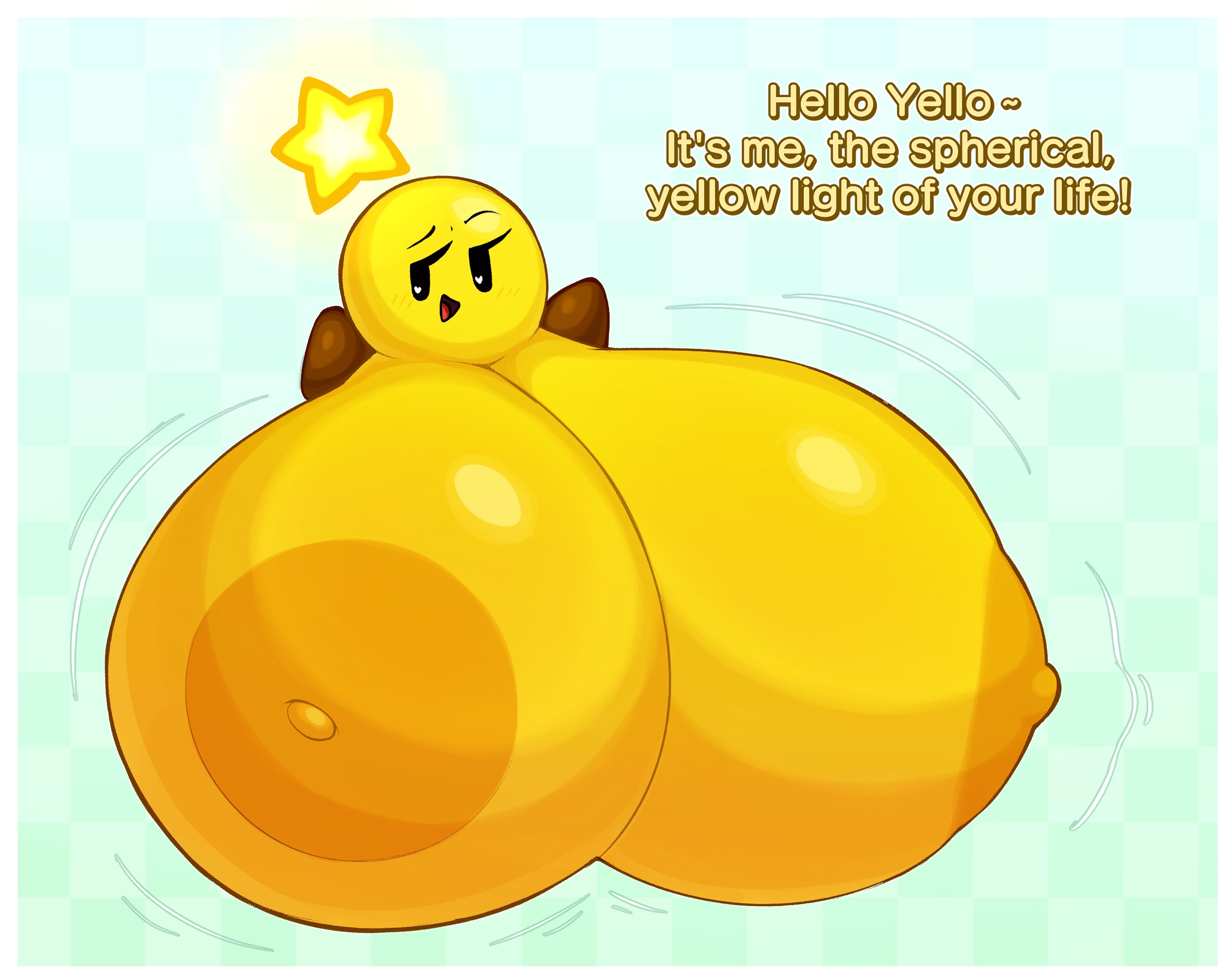 ball with boobs, ball with hyper features, big breasts, breasts, dialogue, fromariels, huge breasts, hyper, hyper breasts, large breasts, mario (series), mario and luigi (series), nintendo, nipples, sketch, starlow, super mario bros., waddling head