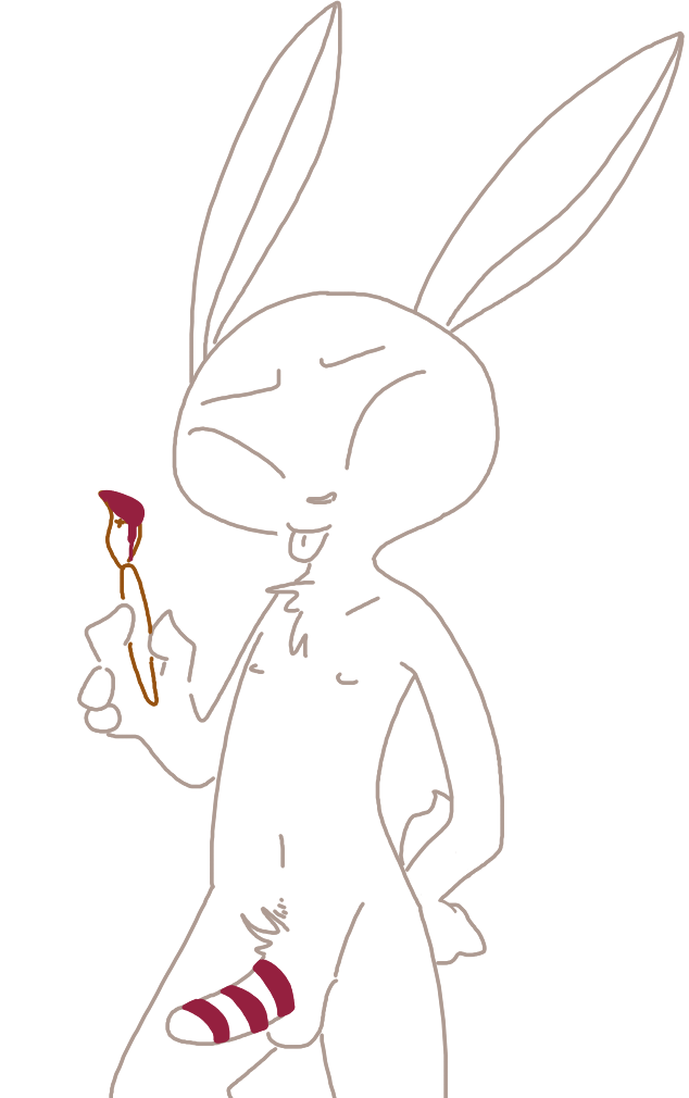 anthro cain_(weaver) erection fan_character fur hand_on_hip lagomorph male mammal nipples nude paintbrush penis rabbit simple_background solo the_weaver tongue tongue_out white_background