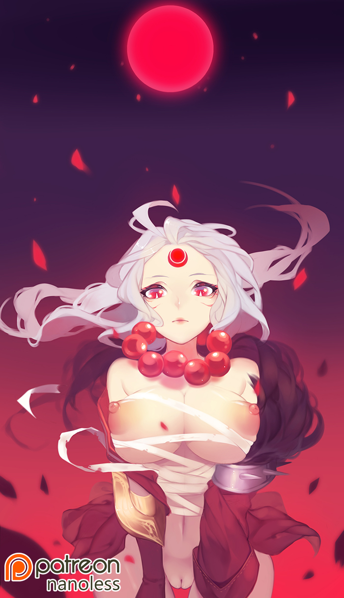 areolae, big breasts, blood moon, blood moon diana, blood moon series, breasts, clothing, diana (league of legends), female, female only, large breasts, league of legends, looking at viewer, nanoless, nipples, pussy, solo