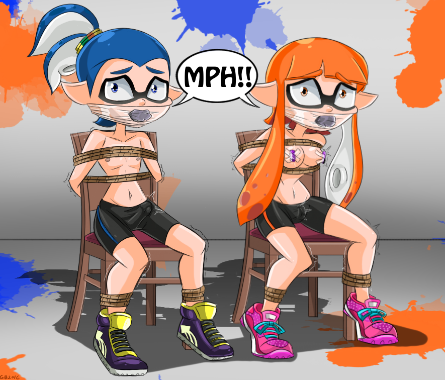 1boy 1girls anthro arms_behind_back blue_eyes blue_hair blue_inkling_boy bondage both_sexes_in_same_situation bound_to_chair breasts cephalopod cephalopod_humanoid chair duo erection female femsub forced gag gagged gagged_speech gaggeddude32 humanoid inkling inkling_boy inkling_girl john_(splatoon) kaori_(splatoon) male male_and_female_subs malesub mask_(marking) multiple_subs nintendo nipple_vibrator orange_eyes orange_hair orange_inkling_girl pointy_ears rope splatoon squid stuffed_mouth_gag tentacle tentacle_hair tied tied_to_chair topless vibrator