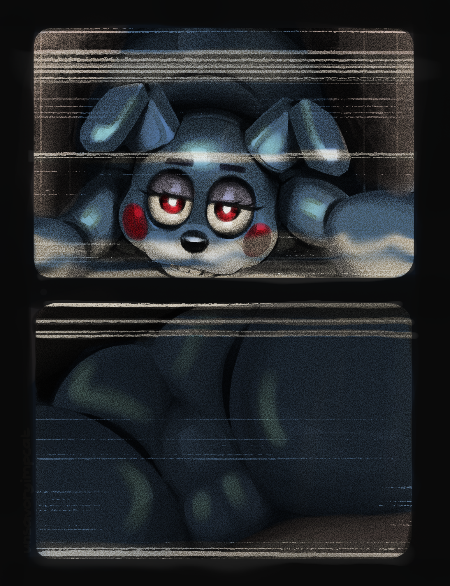 animatronic, anus, backsack, balls, ballsack, blue body, color, colored, femboy, five nights at freddy's, kyomiqc, male, solo, toy bonnie (fnaf), unsavoryimpcat