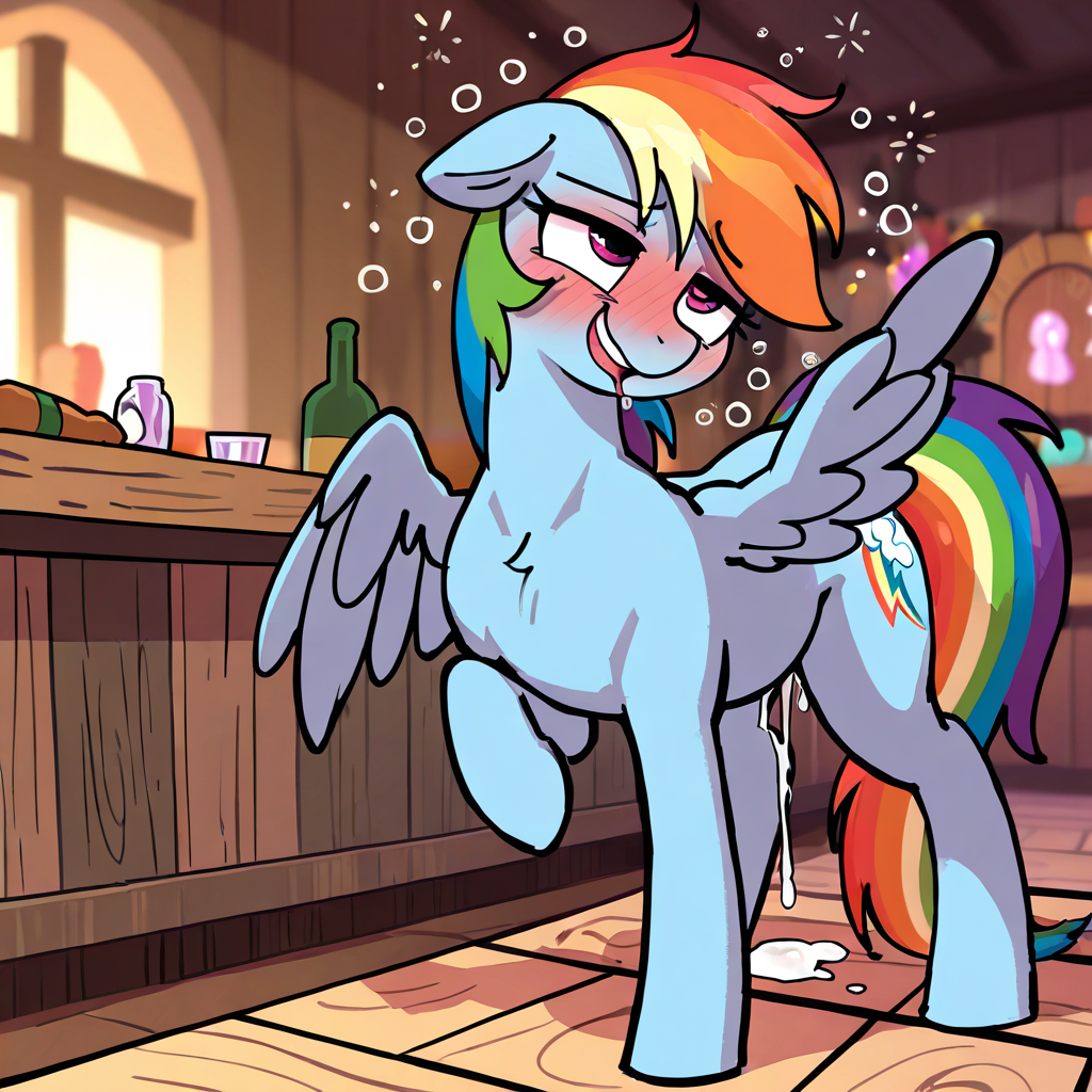 ai_generated cum_drip drunk feral furry my_little_pony my_little_pony pegasus pony rainbow_dash_(mlp) substance_intoxication