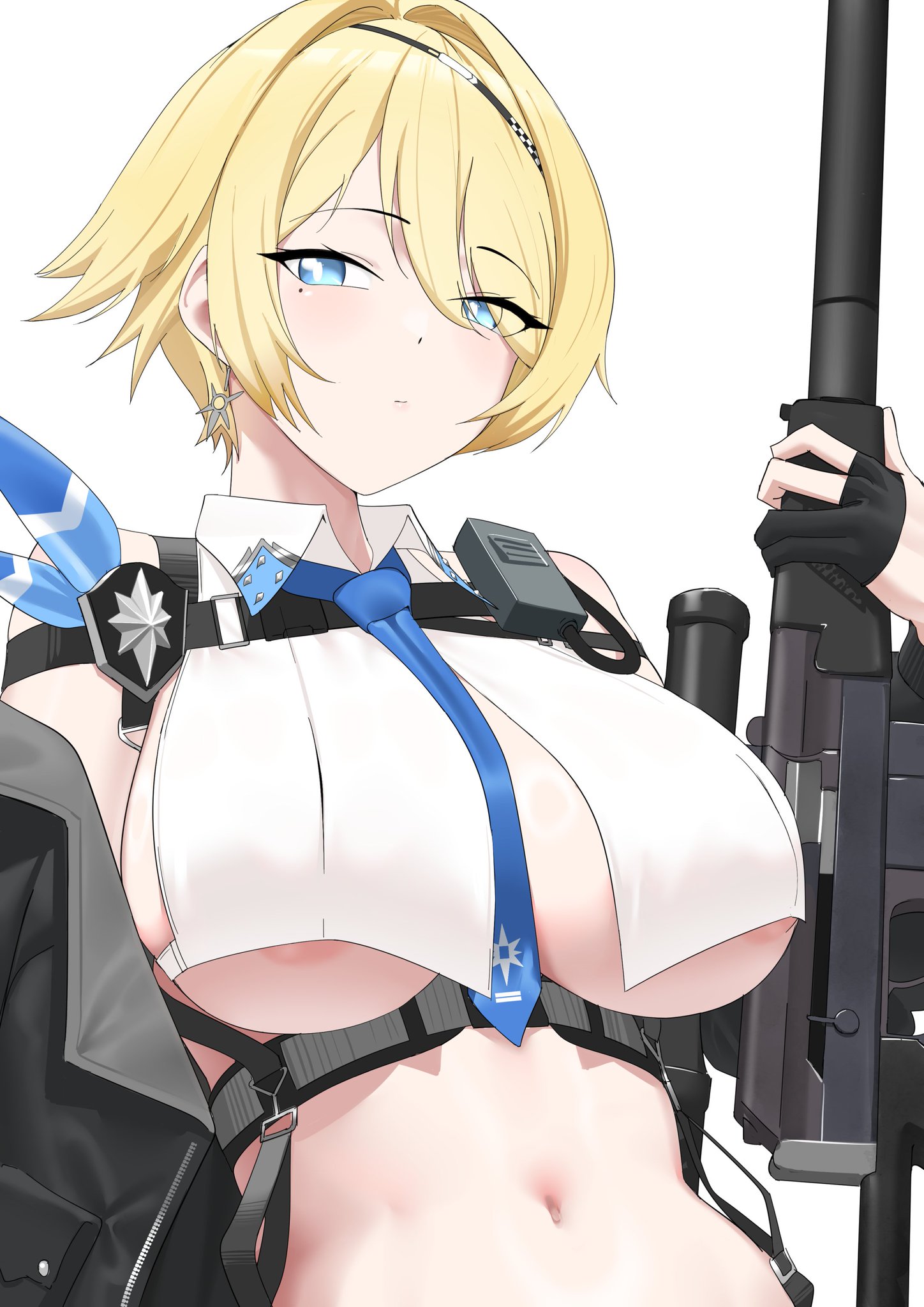 big breasts, big nipples, big titties, breasts, female, female focus, female only, girls' frontline, girls' frontline 2: exilium, gun, necropoi, nikketa (girls' frontline 2), nipples, short hair, tagme, vsk-94 (girls' frontline), yellow hair