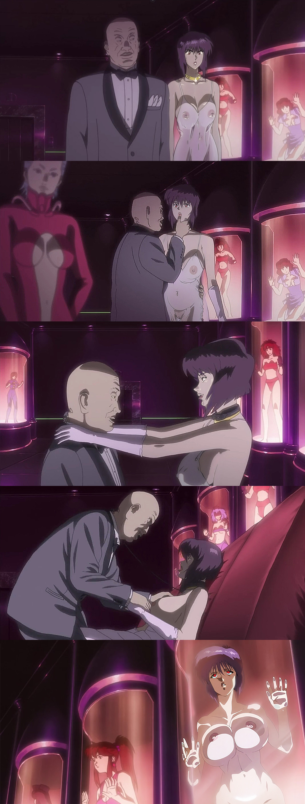 ai generated, brainwashed, brainwashing, breasts, defeated, defeated heroine, domination loss, female, ghost in the shell, kusanagi motoko, oceanforest, prostitution, purple hair, sequence, sex slave, slave, straight, this is your life now, white dress