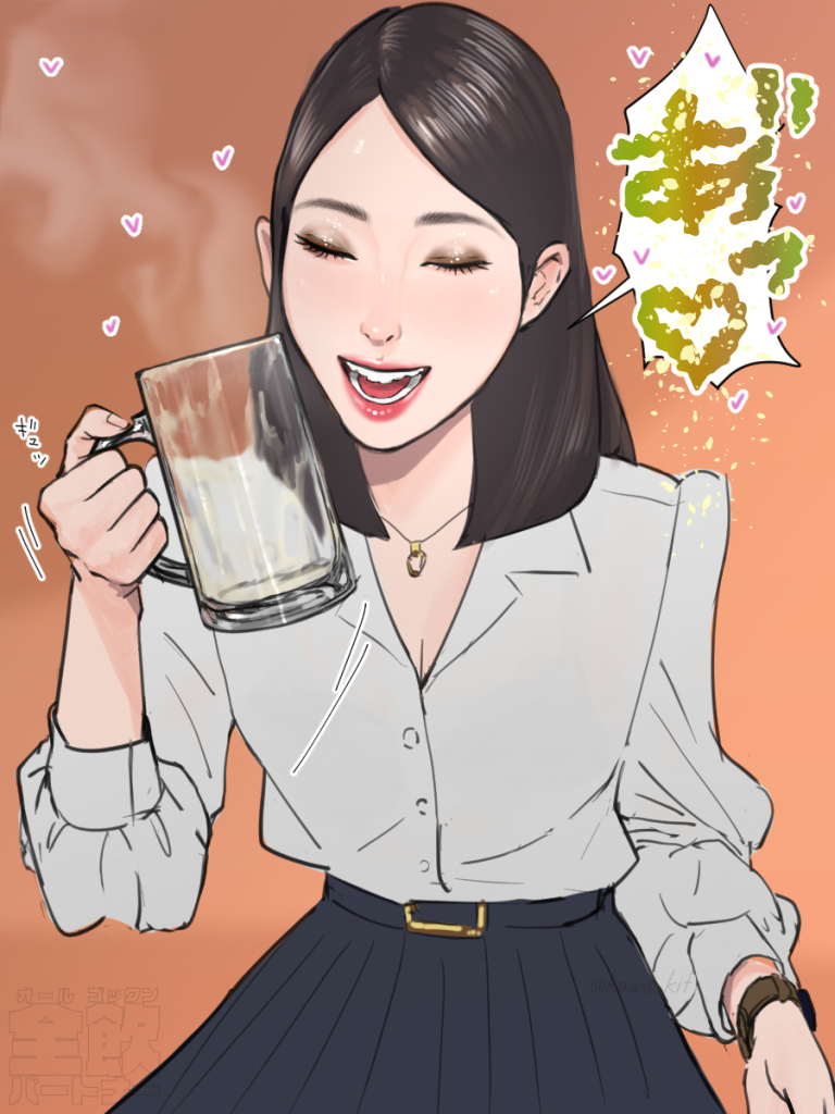 1girls asian asian_female black_hair burping casual clothed clothing cum cum_burp cum_drinking dialogue drinking_cum female gokkun japanese_text kawakit tagme text translation_request