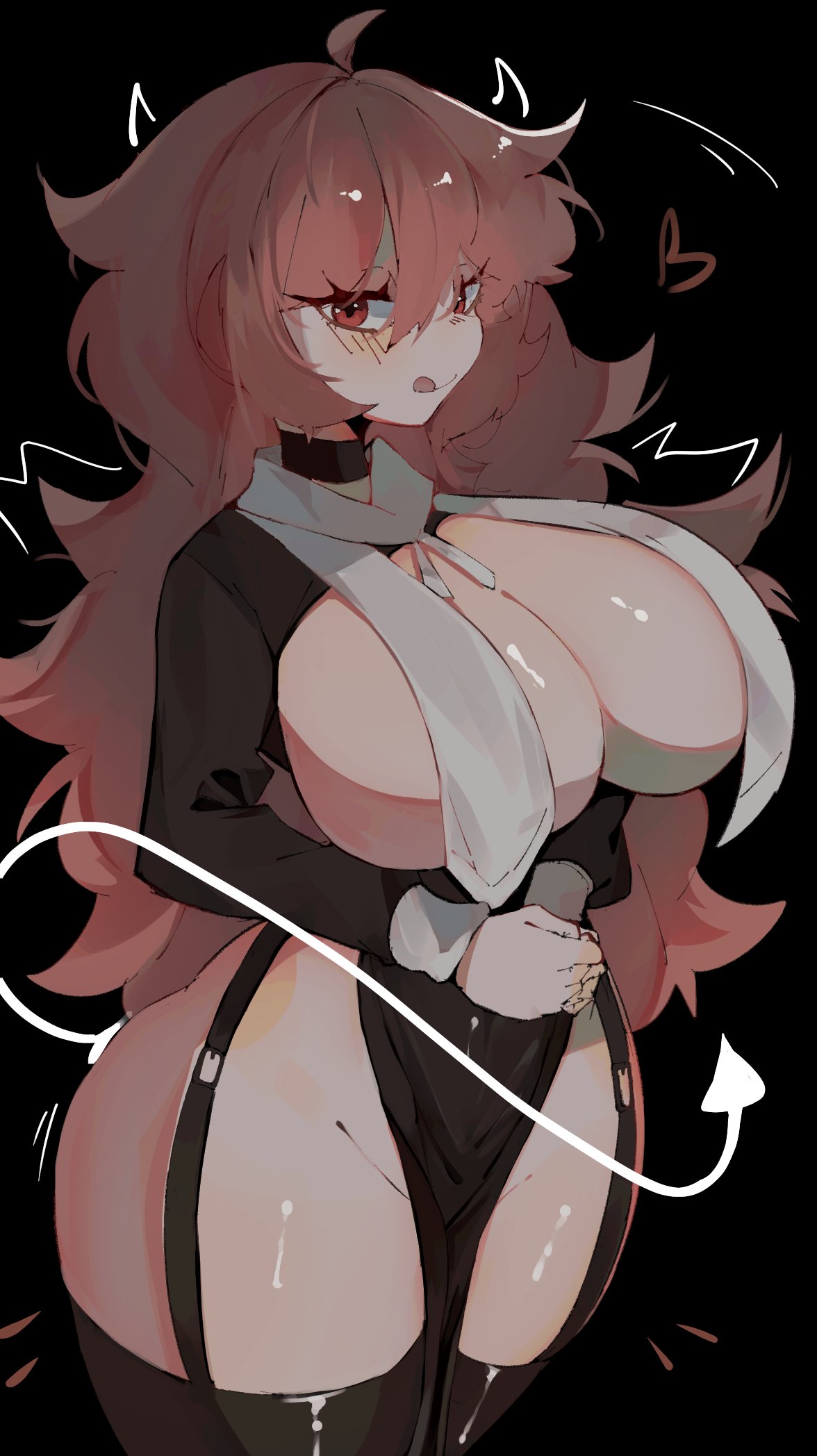 barely_clothed barely_covered cleavage demon friday_night_funkin garter_straps girlfriend_(friday_night_funkin) hoshoidk hourglass_figure huge_breasts nun red_eyes red_hair thick_thighs tongue_out voluptuous