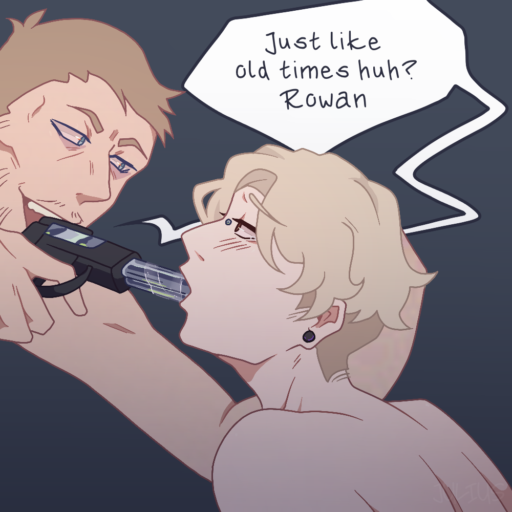 2boys _0_strawberrymilk_0_(artist) blonde_hair blonde_male childhood_friend crazy_eyes cuntboy dirty_talk drool drooling english english_text femboy friends gagging gay grabbing_hair gun gun_in_mouth gun_to_head gunplay holding_head looking_up lucas_baker naked oc_x_canon older_dom_younger_sub oral oral_penetration original_character resident_evil resident_evil_7 self_insert sucking_off tearing_up tears younger_penetrated