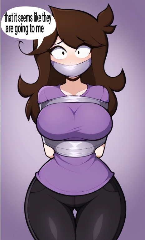 ai_generated closed_mouth clothed_female duct_tape exhibitionism jaiden_animations jaiden_dittfach jaidenanimations restrained