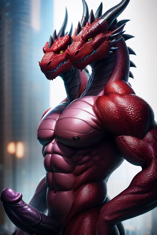 ai_eyes ai_generated cock erect horns male male_focus muscular naked nude red scales spikes