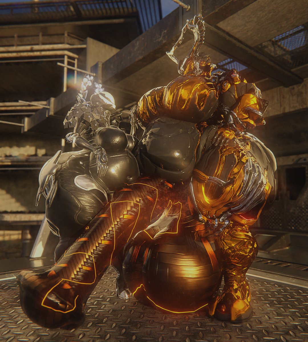 3d bbw belly big_belly big_breasts big_penis breasts cleavage female futanari hildryn_(warframe) huge_breasts huge_cock mag_(warframe) overweight overweight_futanari penis qzk_forte tagme warframe