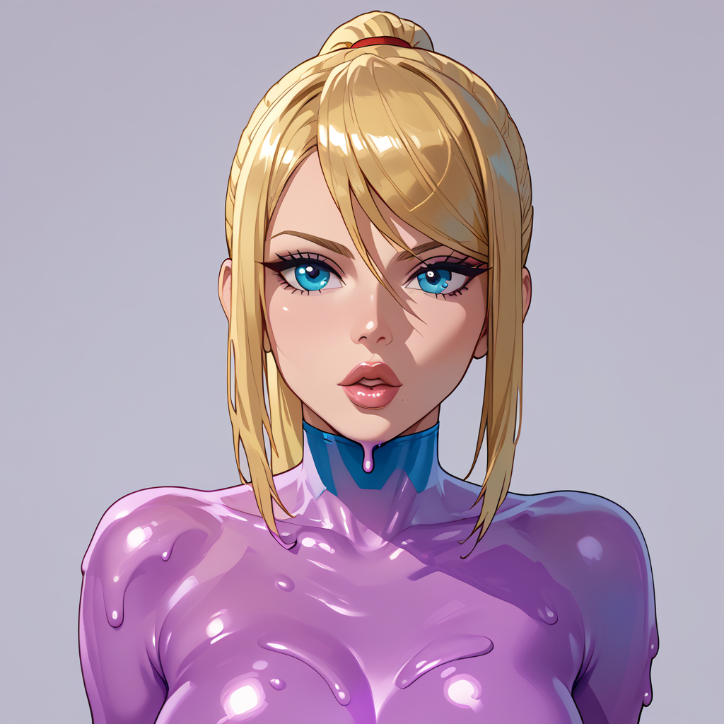 ai_generated ditto ditto_(pokémon) ditto_copied_person female girl naked naked_female samus_aran sexy_body slime_girl transformation