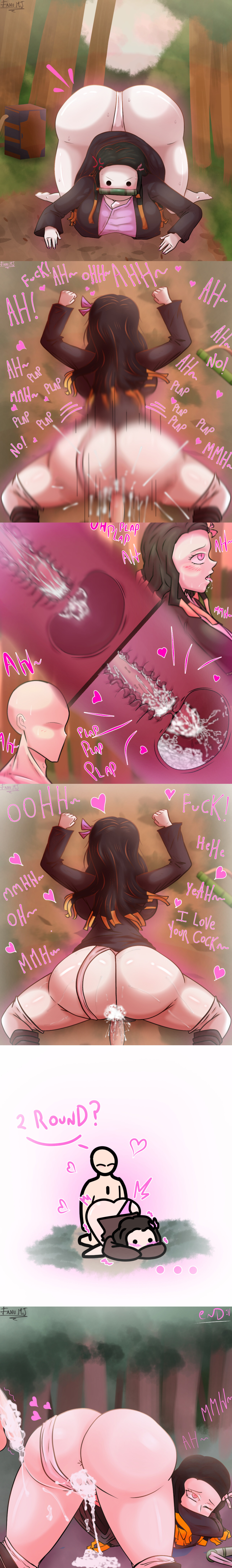 1boy, 1girls, after sex, after vaginal, angry, ass, big ass, big breasts, big penis, breasts, brown hair, comic, cum, cum in pussy, cum inside, demon, demon girl, demon slayer, faceless male, fanumj, female, forest, kamado nezuko, kimetsu no yaiba, kimono, male, nervous, nezuko kamado, penis, penis in pussy, seductive, sex, vaginal, vaginal penetration, vaginal sex