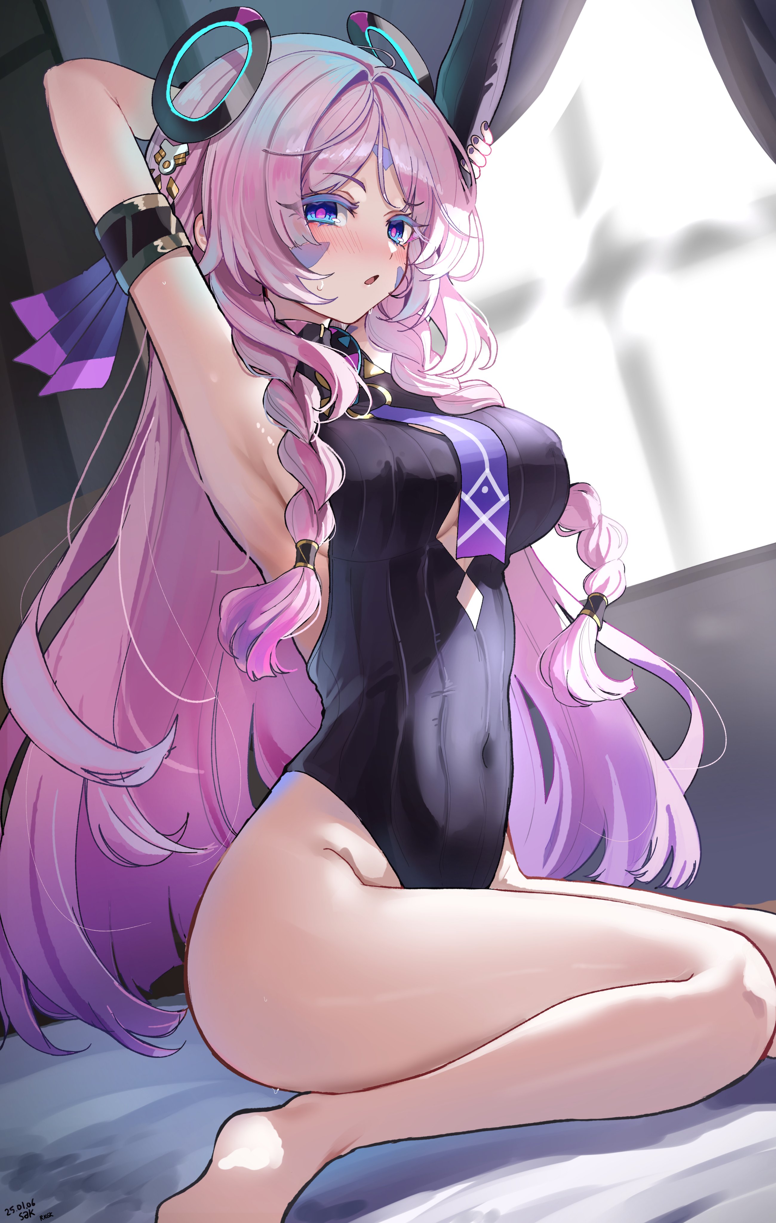 1girls, absurd res, armpit, arms up, ass, breasts, citlali (genshin impact), female, female only, genshin impact, hi res, light skin, light-skinned female, looking at viewer, sak (lemondisk), solo, thighs