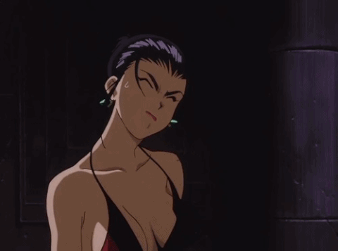 1female 1girls animated bare_legs bare_shoulders breasts cleavage cowboy_bebop dress earrings faye_valentine female jiggle light-skinned_female no_bra open_clothes purple_hair red_dress wiggle