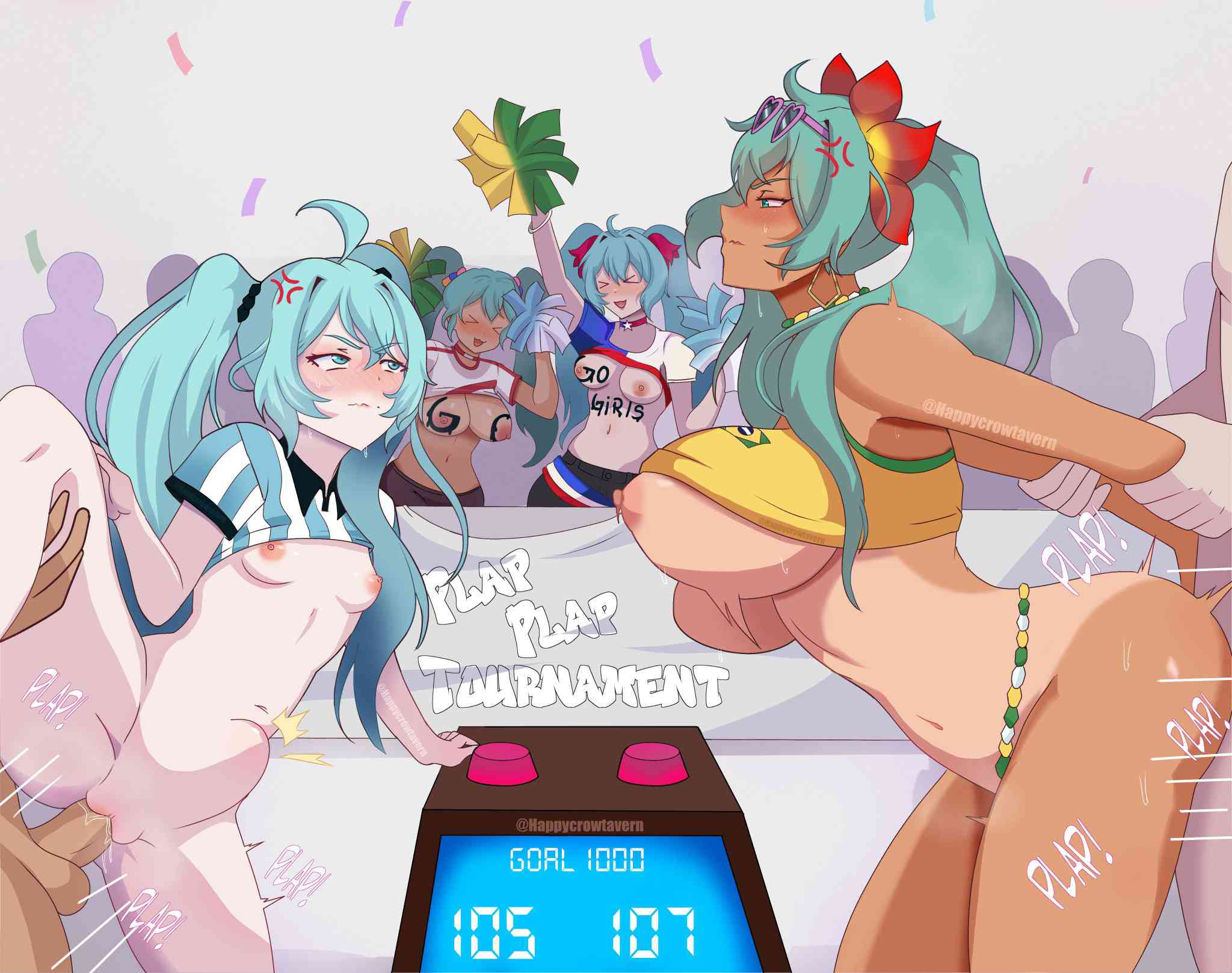 2girls anus areola argentinian_miku artist_request ass big_ass big_breasts big_thighs blue_hair blush brazilian_miku breasts butt competition female gigantic_breasts huge_ass huge_breasts huge_thighs male nipples penetration penis penis_in_pussy pussy sex standing standing_sex sweat sweatdrop sweating tagme tan tan_body tank_top tanline tanned thick_hips thick_thighs thighs vocaloid