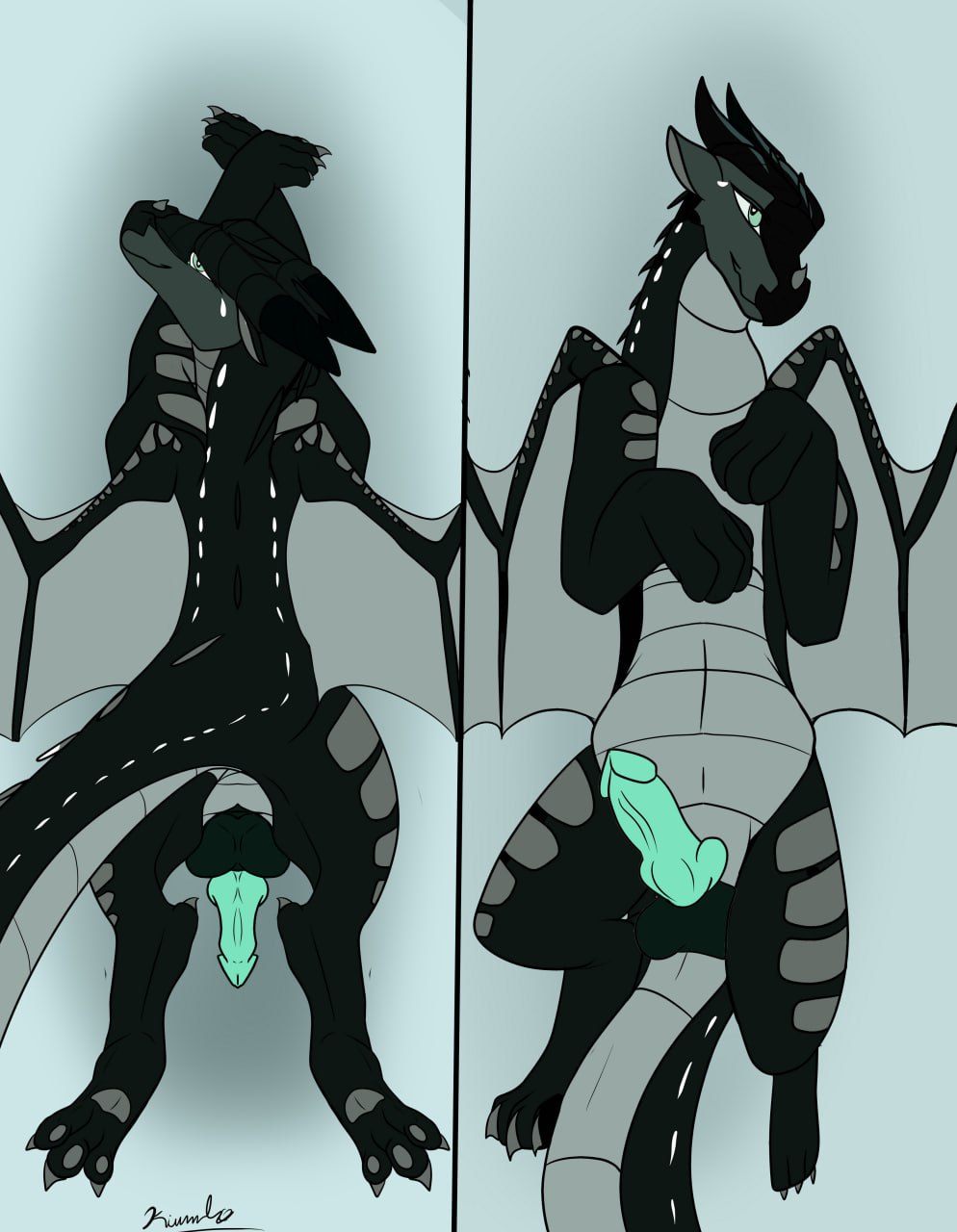 anus claws dragon feral genitals hi_res horn kiumba_(artist) male moonwatcher_(wof) mythological_creature mythological_scalie mythology nightwing_(wof) paws penis rule_63 scalie solo solo_focus spikes spread_wings tail wings wings_of_fire zoophilia