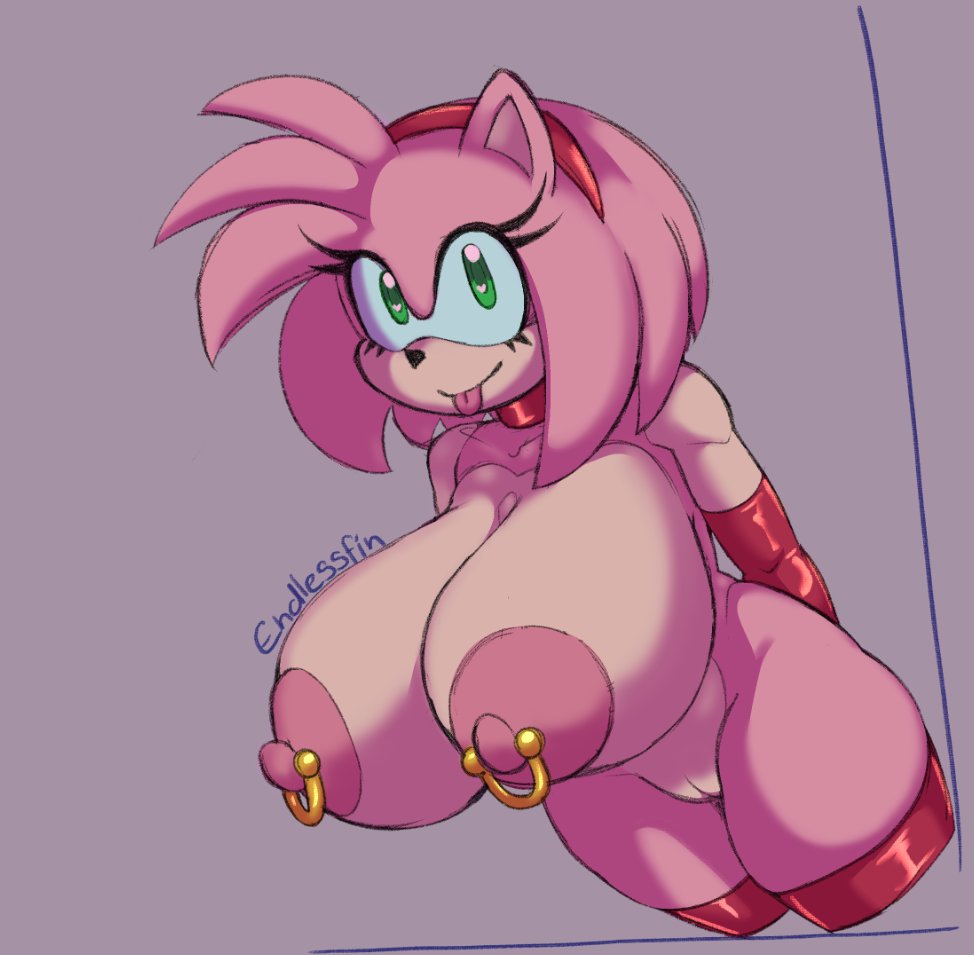 1girls amy_rose anthro areola areolae big_breasts blep boots collar colored_sketch endlessfin eulipotyphlan eyelashes furry gloves green_eyes hair_ornament hedgehog hips mobian_(species) nipple_piercing nipples perky_breasts pink_fur pussy sonic_(series) thighs two_tone_fur