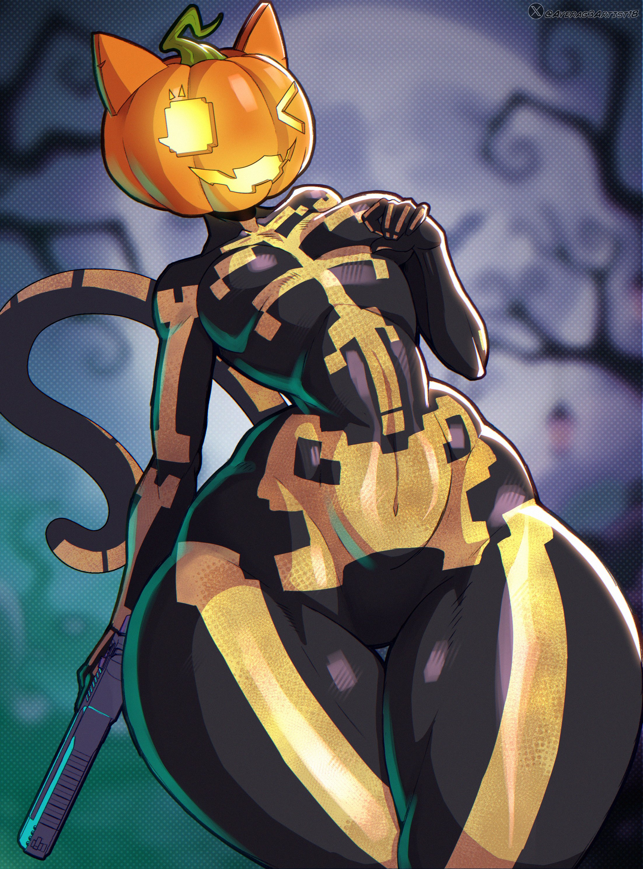 1girls, 2025, 2025s, anthro, anthro female, anthrofied, averag3artist18, big ass, big breasts, big butt, big titties, black body, black skin, breasts, cat ears, cat girl, cat humanoid, cat tail, catgirl, clothing, curvaceous, curvaceous female, curvaceous figure, curvy, curvy figure, curvy hips, digital art, digital drawing, digital drawing (artwork), digital media, digital media (artwork), digital painting, digital painting (artwork), domestic cat, epic games, felid, feline, felis, female, female anthro, female focus, female only, fortnite, fortnite: battle royale, furry, furry female, glowing eyes, halloween, halloween 2025, highres, holidays, mammal, orange ears, orange eyes, orange head, pumpkin, pumpkin head, scary smile, skeleton (marking), skeleton costume, skeleton markings, smile, smiling, smiling at viewer, solo, solo female, solo focus, spice (fortnite), spooky, standing, tail, thick thighs, thighs, video games, wide hips