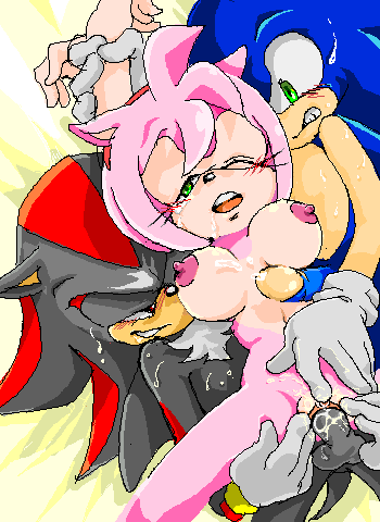 2boys amy_rose anthro areola big_breasts blush breasts clitoris erect_nipples female fingering fur green_eyes group_sex hedgehog male mammal manaita nipples nude penis pink_fur pussy pussy_juice sega sex shadow_the_hedgehog smiling sonic_(series) sonic_the_hedgehog straight straight_hair threesome uncensored wet_pussy wink