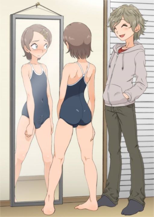 2boys, crossdressing, male, multiple boys, multiple males, one-piece swimsuit, penis, penis under clothes, swimsuit, tsutsumi keisuke, young
