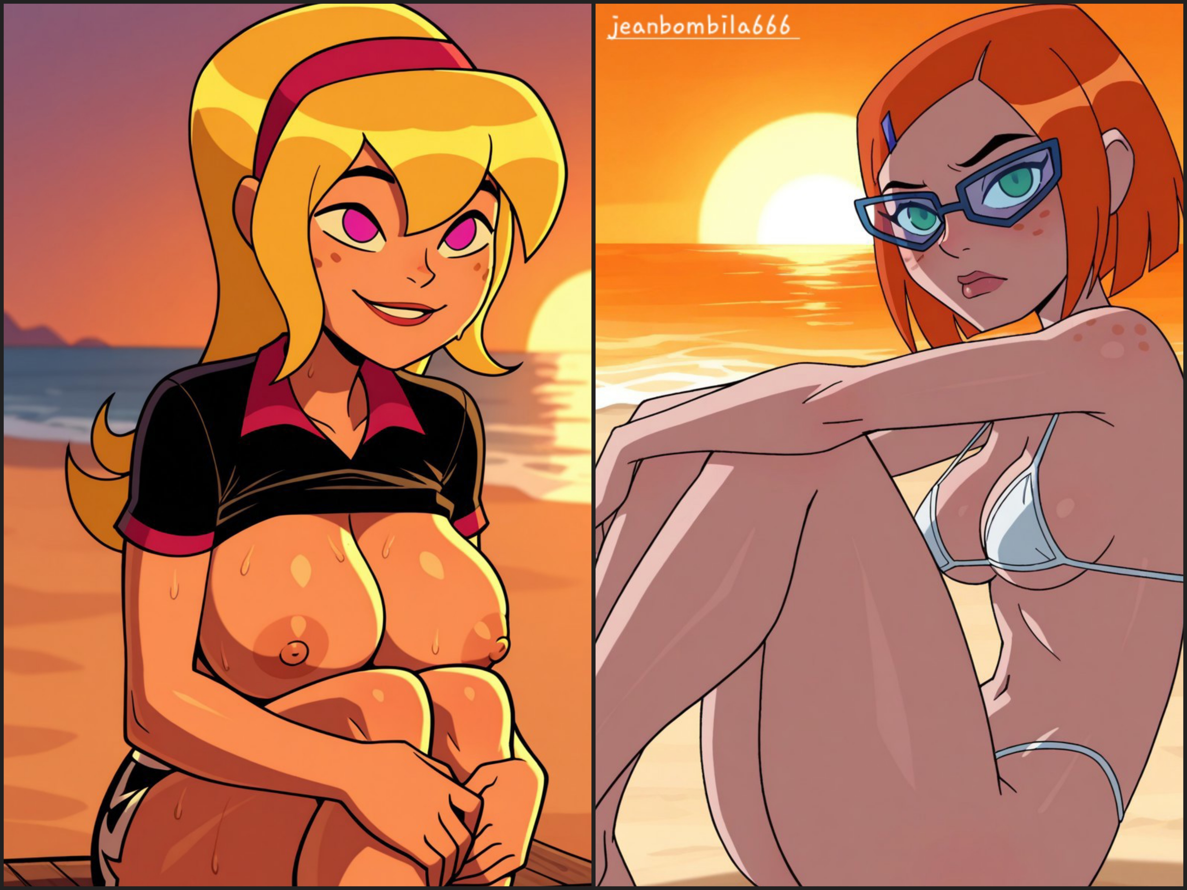 2girls, ai generated, ben 10, ben 10 omniverse, breasts, cartoon network, female, female only, gwen tennyson, gwen tennyson (omniverse), jeanbombila666, lucy mann, multiple females, multiple girls, oppai, shitty tagging