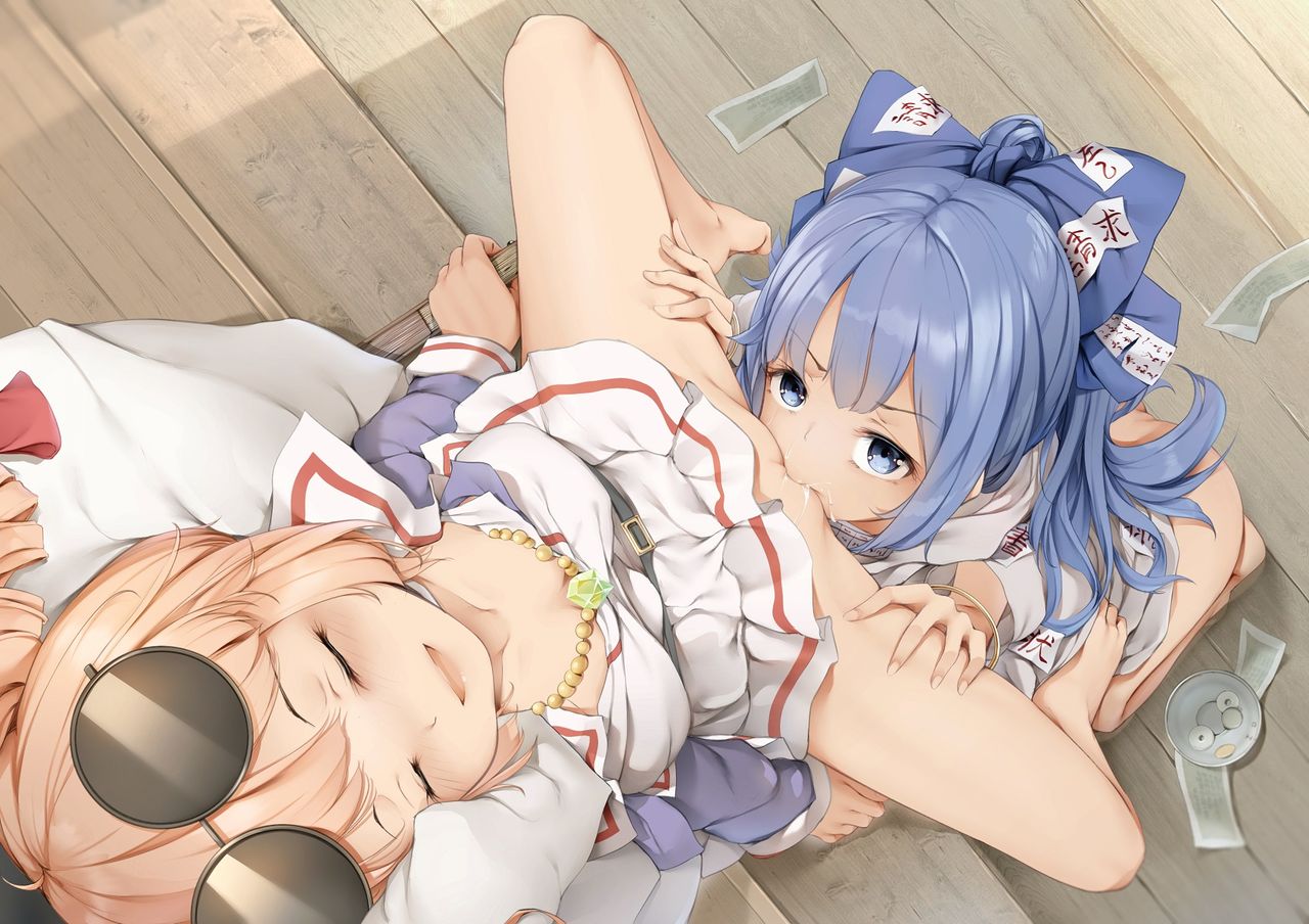 2025 2girls blue_eyes blush closed_eyes hair_ornament hands_on_thighs licking_pussy looking_at_partner loving_embrace loving_it mad no_panties on_knees open_mouth spread_legs staring_at_partner sucking_pussy sunglasses_on_head yuri