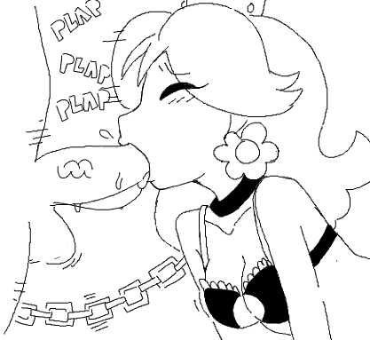 black_and_white blowjob chains loveboxf mario_(series) princess_daisy sucking_penis