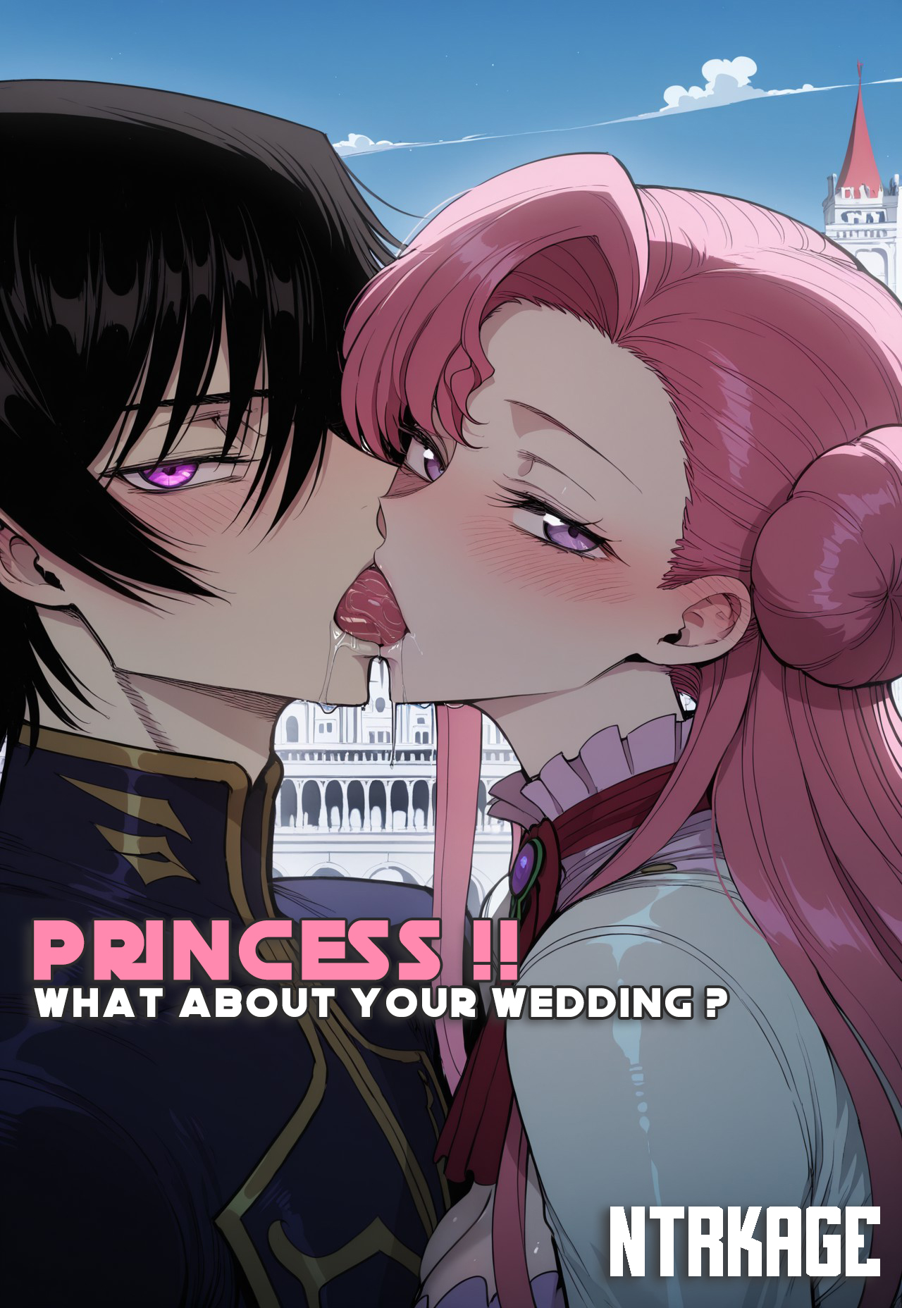 1boy, 1girls, ai generated, cheating, cheating girlfriend, code geass, cuckold, dripping, drooling, english text, euphemia li britannia, hi res, highres, incest, kissing, lelouch lamperouge, looking at viewer, netorare, ntrkage, saliva, saliva drip, tongue, tongue kiss