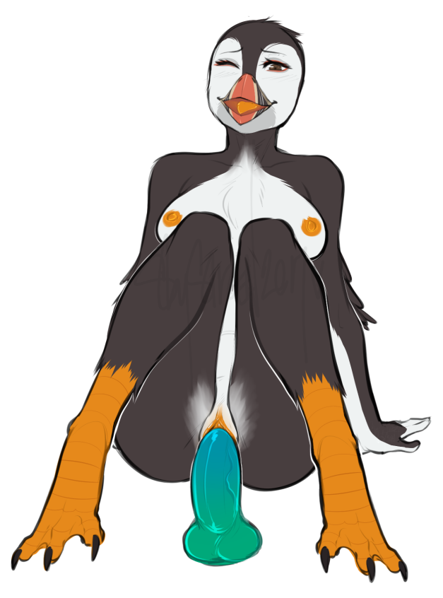 2017 anthro areola ass avian beak bird black_feathers breasts claws clitoris dildo feathers female masturbation nipples nude one_eye_closed open_mouth orange_nipples orange_pussy pearl_(boolean) penetration puffin pussy sex_toy shysiren simple_background solo toe_claws vaginal_penetration vaginal_penetration white_background white_feathers wink