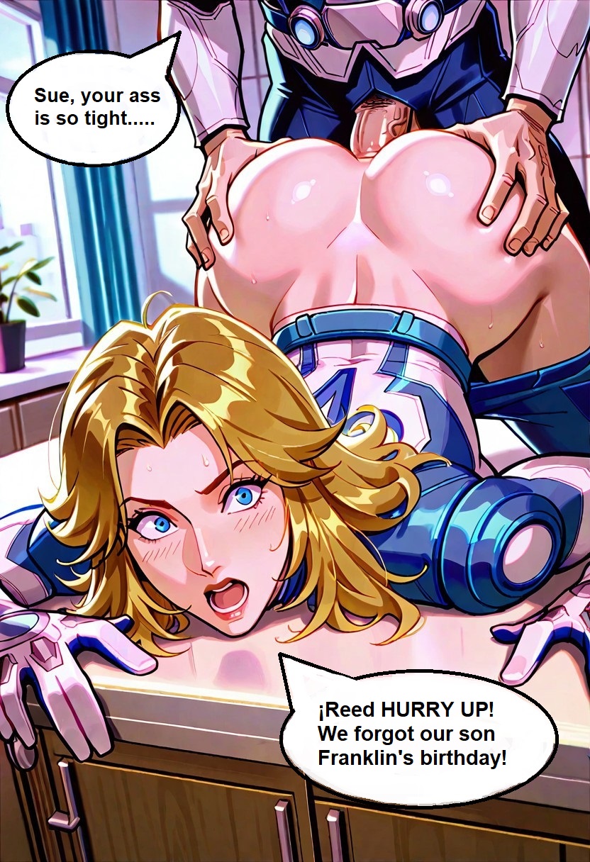 ai_generated anal anal_insertion anal_orgasm anal_sex artist_name ass ass_fuck ass_grab bent_over blonde_female blonde_hair blue_eyes butt_sex comic dialog dialogue doggy_style embarrassed english_text fantastic_four franklin_richards grabbing_ass invisible_woman marvel marvel_comics marvel_rivals mommy mother mother_and_son mr_fantastic reed_richards sex son soulmantm standing sue_storm suit superhero superheroine susan_storm text tight_anal video_games white_body white_skin