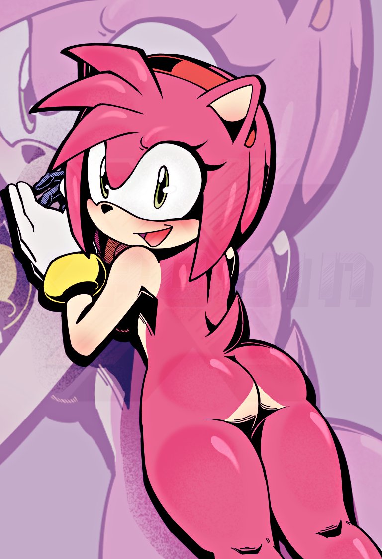 amy_rose animal_humanoid anthro anthrofied ass eulipotyphlan female furry gold_jewelry green_eyes hedgehog mammal mobian_(species) nude_female pink_fur sega sonic_(series) sonic_the_hedgehog_(archie) sonic_the_hedgehog_(comics) sonic_the_hedgehog_(idw) sonic_the_hedgehog_(series) xrobinsfw younger_female