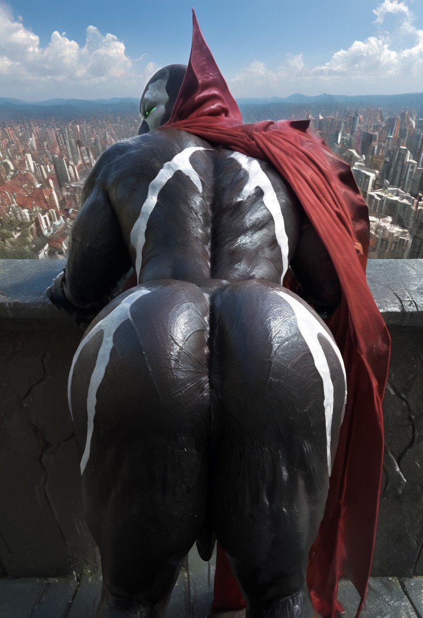 abs absurd_res ai_generated ass ass_focus ass_to_viewer ass_up balls biceps black_background black_balls black_body black_penis body_armor demon feet foreskin genitals glans glistening glistening_body green_eyes hands_behind_head hellspawn hi_res humanoid image_comics large_cock laying_on_side light looking_at_viewer male male_focus male_only markings mouthless muscular muscular_humanoid muscular_male navel netherrealm_studios not_furry_focus nude outside outside_view pecs penis pink_glans presenting presenting_anus presenting_ass presenting_asshole presenting_hindquarters retracted_foreskin shadow simple_background solo spawn spawn_(series) spreading_ass standing white_markings