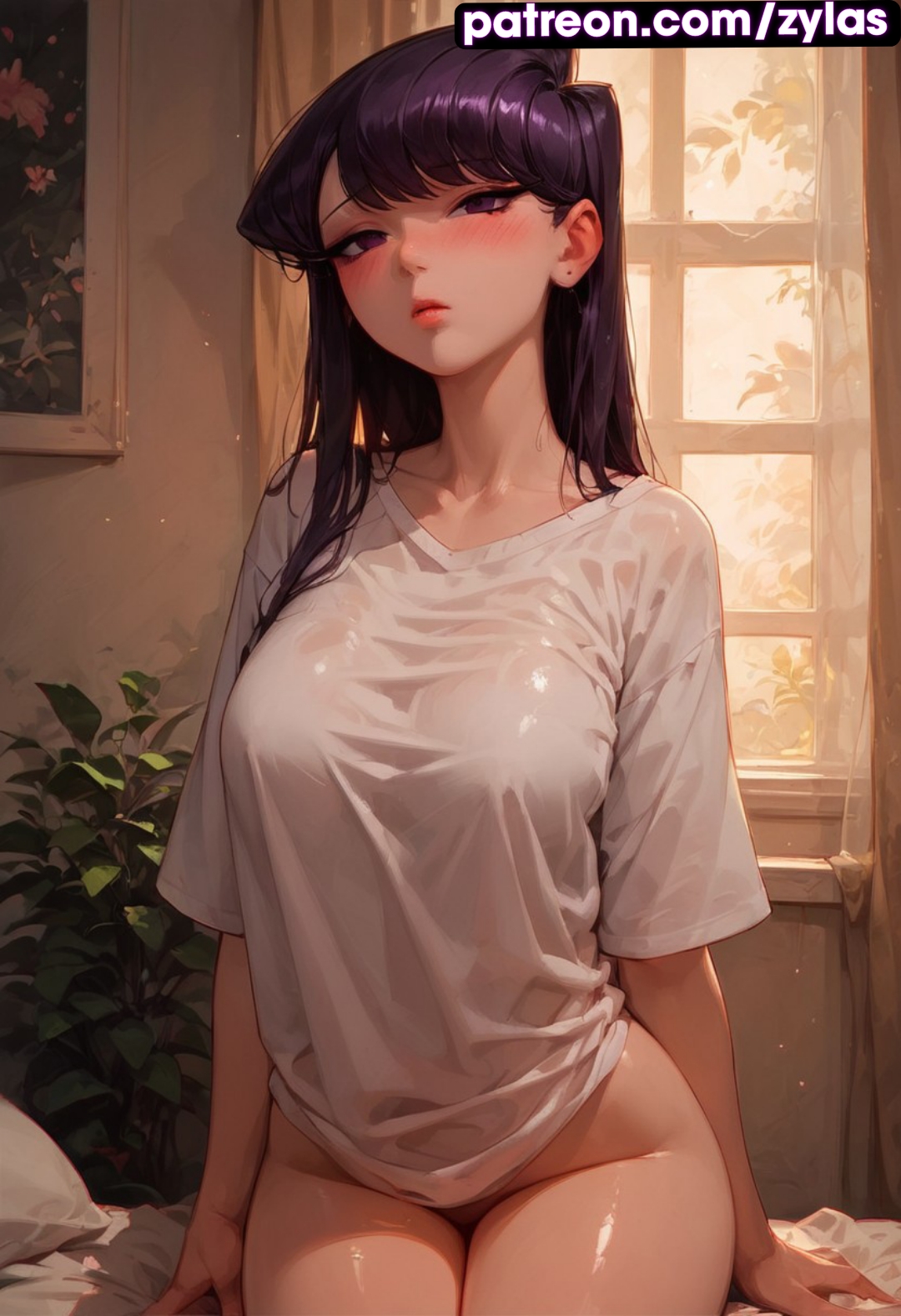 ai generated, ass, ass focus, big ass, big breasts, breasts, female, huge breasts, komi shouko, komi-san wa komyushou desu, pose, pussy, ryuuziken01, sitting on bed, vagina