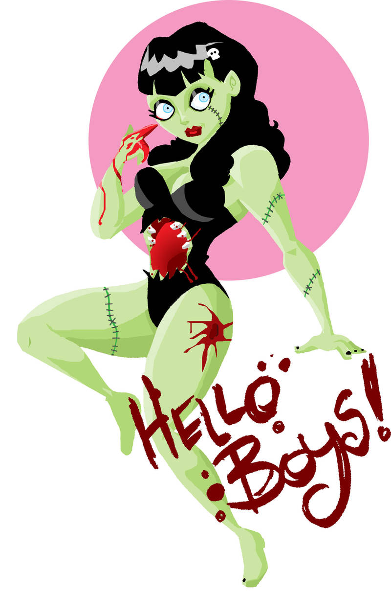 2009 bathing_suit black_hair deviantart green_skin memorypalace pinup stitches zombie_girl