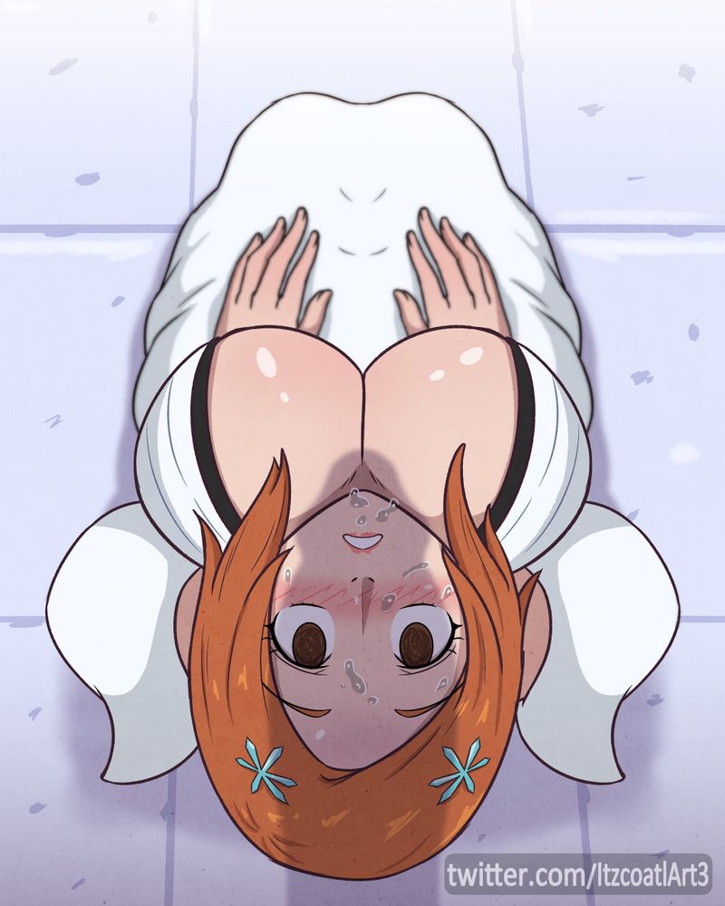 1girls big_breasts bleach bleach:_the_thousand-year_blood_war brown_eyes cleavage cleavage_cutout curvy curvy_female female female_focus huge_breasts inoue_orihime itzcoatl large_breasts long_hair orange_hair penis_awe penis_shadow sole_female solo_female tagme