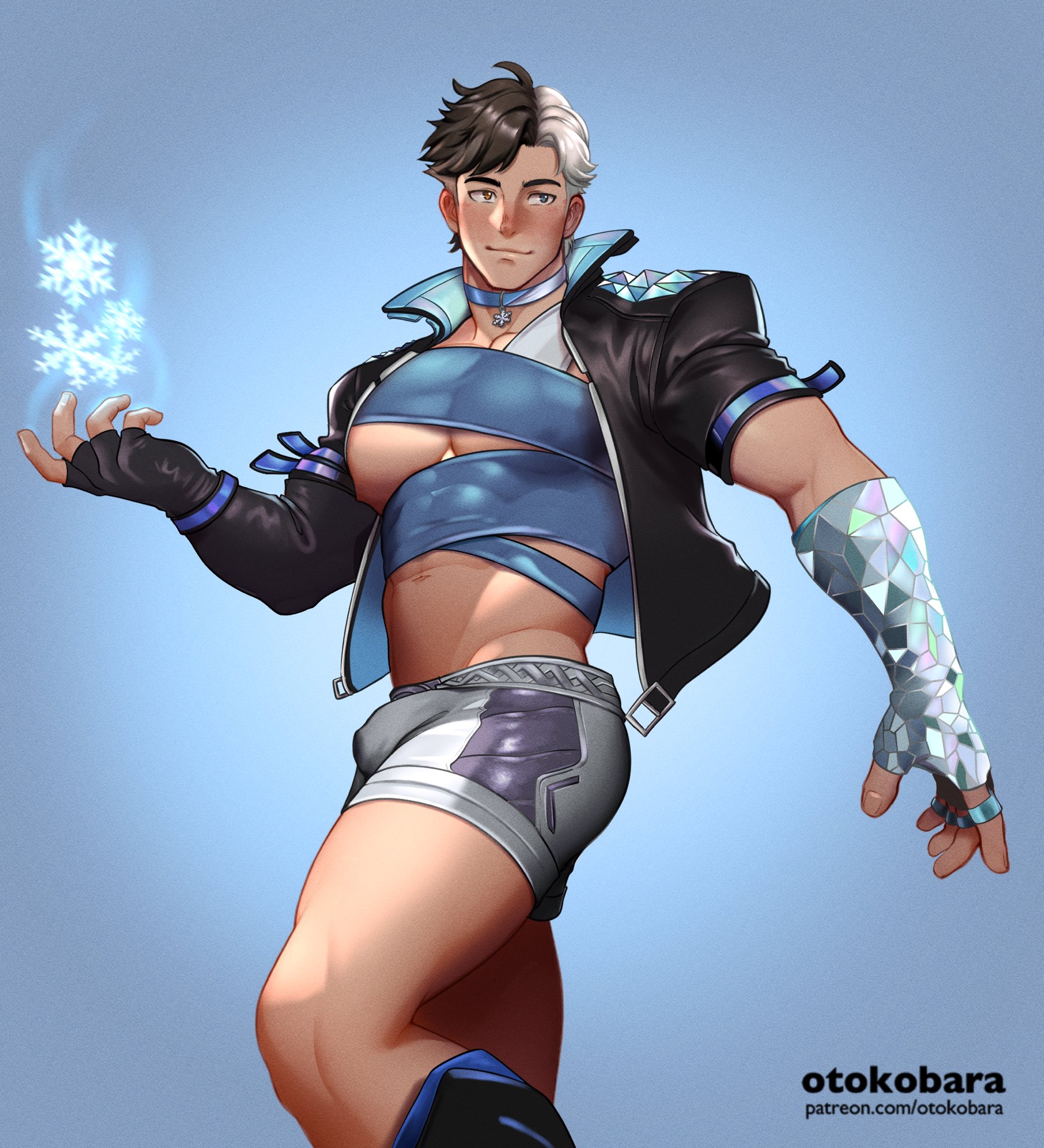 1boy, bara, big pecs, bulge, bulge through clothing, erection, genderswap, genderswap (ftm), luna snow, luna snow (marvel rivals), male, male only, marvel, marvel comics, marvel rivals, muscular, nipples, otokobara, rule 63, solo, solo male, thick thighs, yaoi