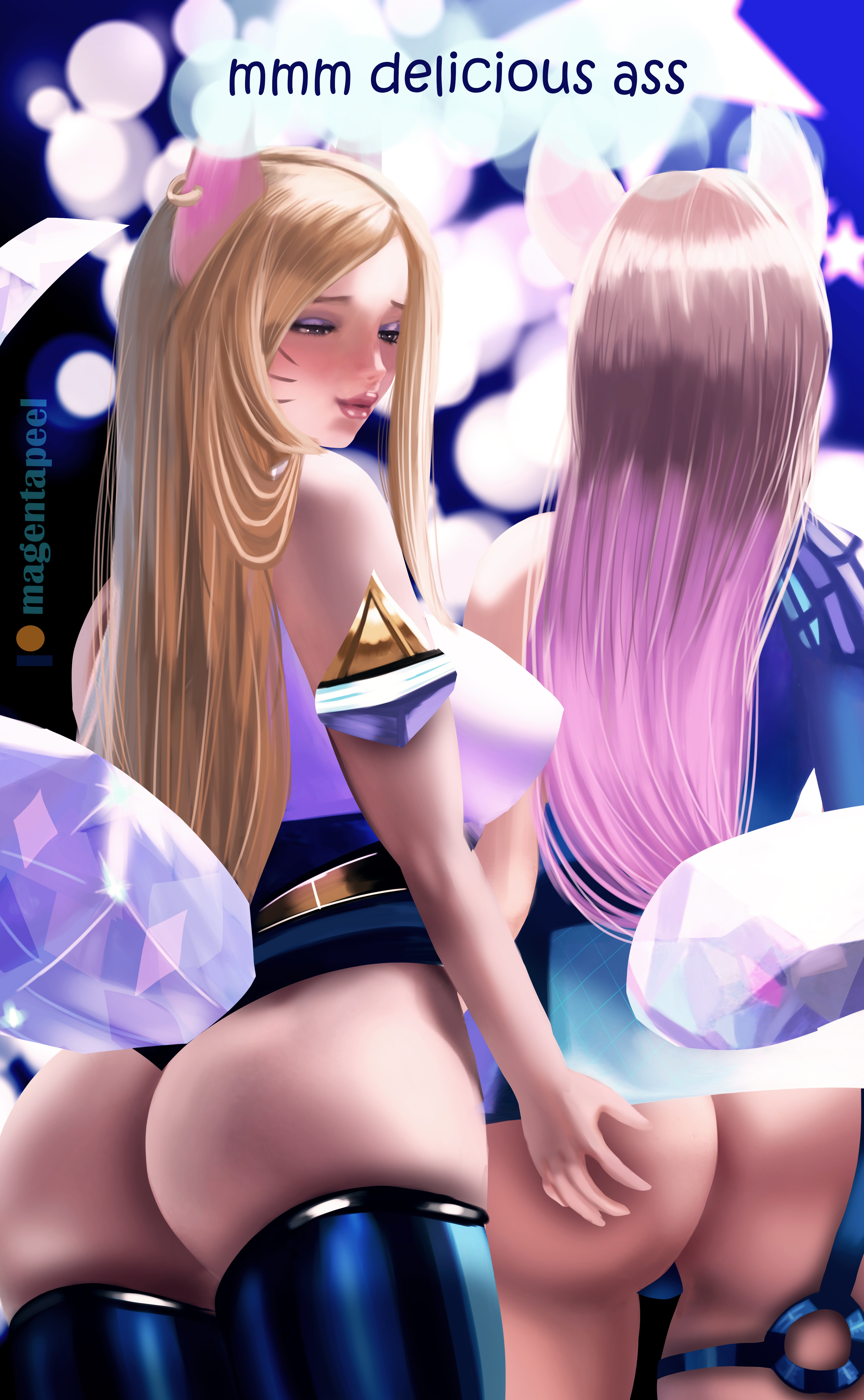 2girls, ahri, ass, big ass, female, furry, huge ass, k/da ahri, k/da series, league of legends, magentapeel, riot games, yuri