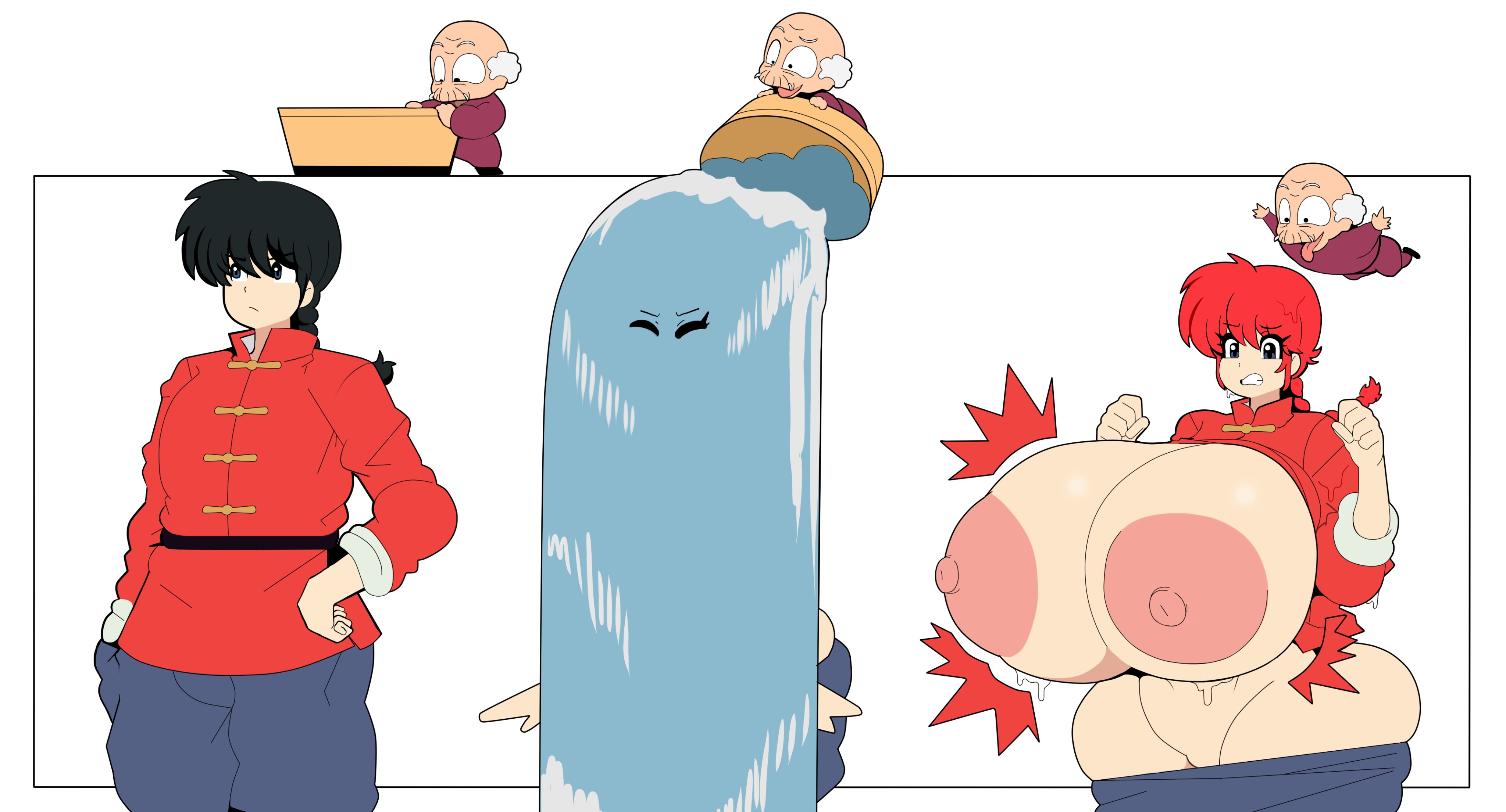 alternate breast size, casualdemo, female, girl, gothic taco, happosai, male, ranma 1/2, ranma saotome, ranma-chan, ranma-kun, tagme, transformation, water