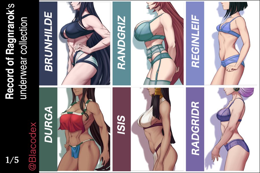 2d, 2d (artwork), 6+girls, 6girls, ass, big ass, big breasts, black hair, blazing codex, blue hair, bra, breast chart, breast size comparison, breast size difference, breasts, brown hair, brunhilde (shuumatsu no valkyrie), chart, curvaceous, curvy, curvy figure, dark-skinned female, durga (shuumatsu no valkyrie), female, female only, huge breasts, isis (shuumatsu no valkyrie), large ass, light-skinned female, lingerie, long hair, medium ass, medium breasts, multiple girls, petite, petite body, petite female, radgridr (shuumatsu no valkyrie), randgriz (shuumatsu no valkyrie), red hair, reginleif (shuumatsu no valkyrie), scar, short hair, shuumatsu no valkyrie, side view, sideboob, size chart, small ass, small breasts, tagme, text, underwear, violet hair, voluptuous, voluptuous female