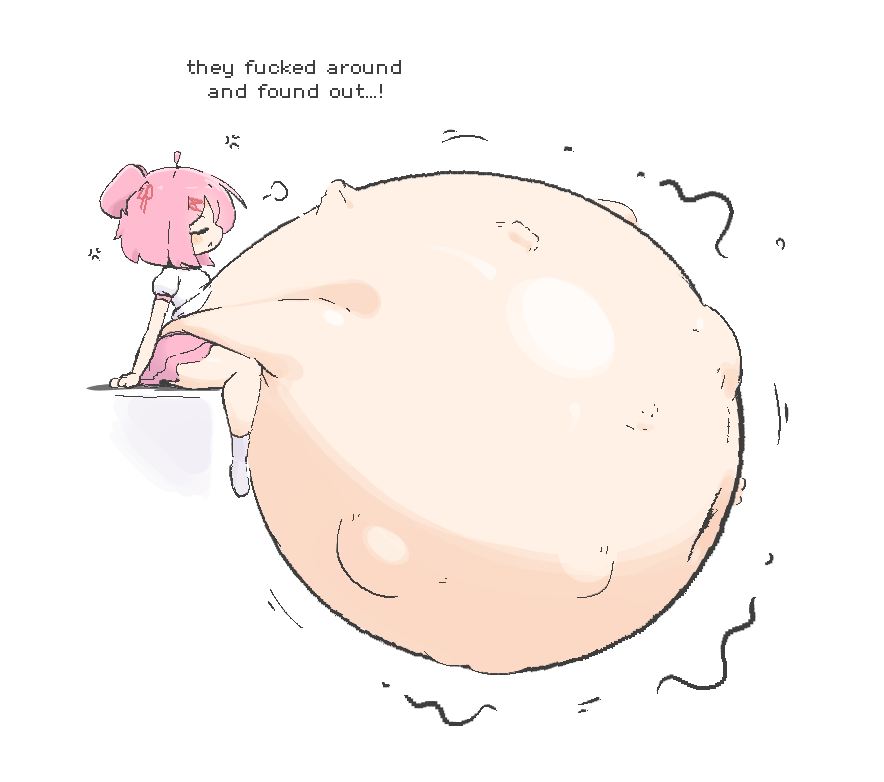 digestion, digestion noises, doki doki literature club, huge ass, hyper belly, mass vore, natsuki (doki doki literature club), o-bisu, struggling, struggling prey, unwilling, unwilling prey, vore, vore belly