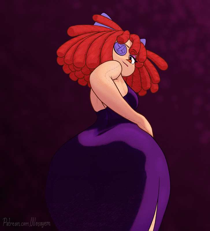 1girls, ass focus, back view, bow, button eye, doll girl, dress, glitch productions, gooseworx, looking at viewer, looking back, nosoyem, ragatha, ragatha (tadc), ragatha (the amazing digital circus), red hair, red-haired female, solo female, stitches, tagme, the amazing digital circus