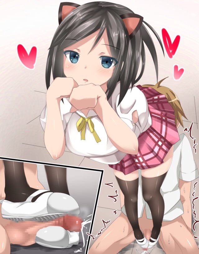 1boy animal_ears black_hair blue_eyes cat_ears censored crotch_stomping cum doskoinpo ejaculation facesitting female femdom footjob hentai_ouji_to_warawanai_neko. malesub penis school_uniform shoejob shoes sitting sitting_on_face sitting_on_person standing standing_footjob stomping thighhighs tsutsukakushi_tsukiko uwabaki yokodera_youto