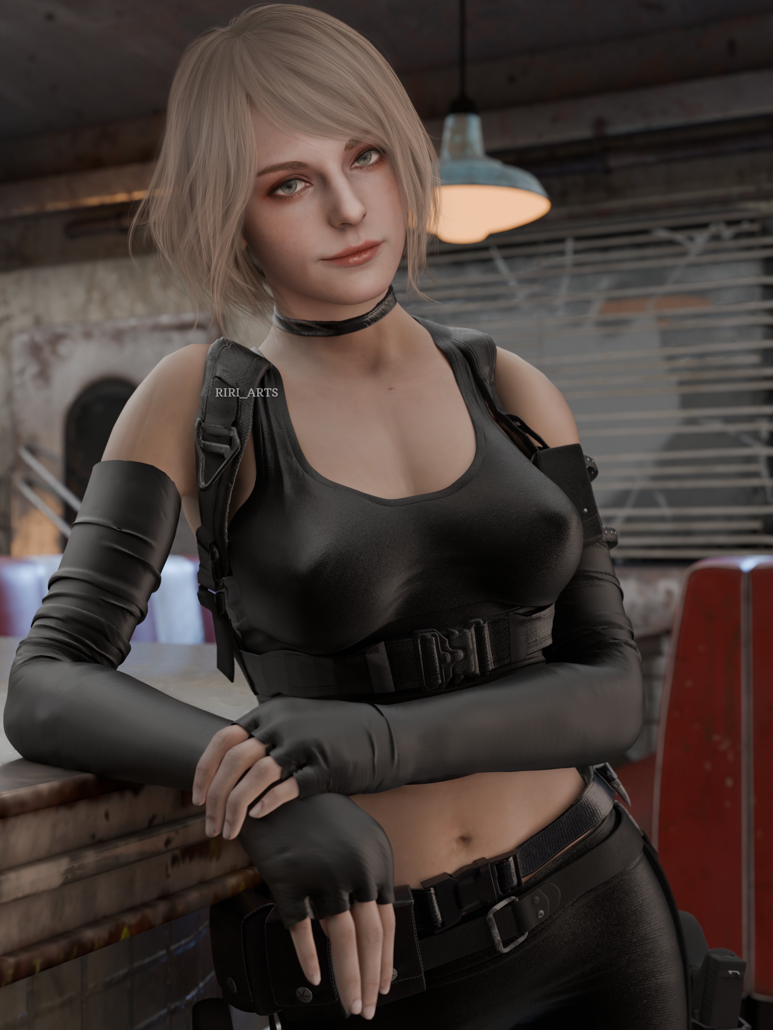 1girls, 3d, ashley graham, ashley graham (ella freya), beautiful girl, beautiful woman, big breasts, blonde hair, breasts, capcom, erect nipples, female, female only, nipple bulge, resident evil, resident evil 4, resident evil 4 remake, riri arts, solo