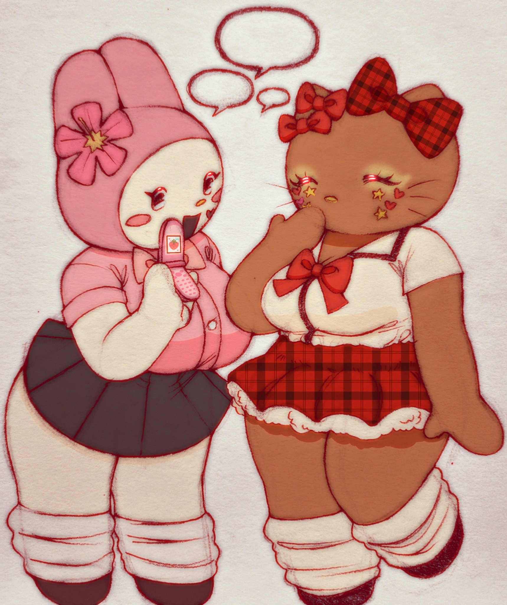 2females, 2girls, 5hitzzzu, anthro, anthro bunny, ass, big ass, big breasts, blushing, boombita, bow, breasts, bunny girl, bunnygirl, cat, catgirl, female, female focus, female only, funcu, funculicious, furry, furry female, girl, hello kitty, hello kitty (character), hello kitty (series), hips, hips wider than shoulders, huge ass, kookilooheavon, massive ass, meatcuteshii, mouthless, mouthless anthro, mouthless female, mouthless furry, my melody, onegai my melody, pink shirt, pinkbobatoo, red bow, red bowtie, red skirt, skiddioop, stereodaddy, thick ass, thick thighs, thighs, thighs bigger than torso, white shirt, wide hips