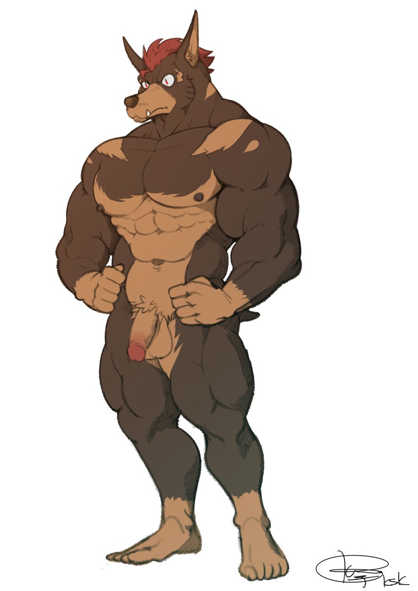 2017 abs anthro big_muscles canine fur husky_(artist) koreanhusky male male_only mammal muscular muscular_male nipples pecs penis