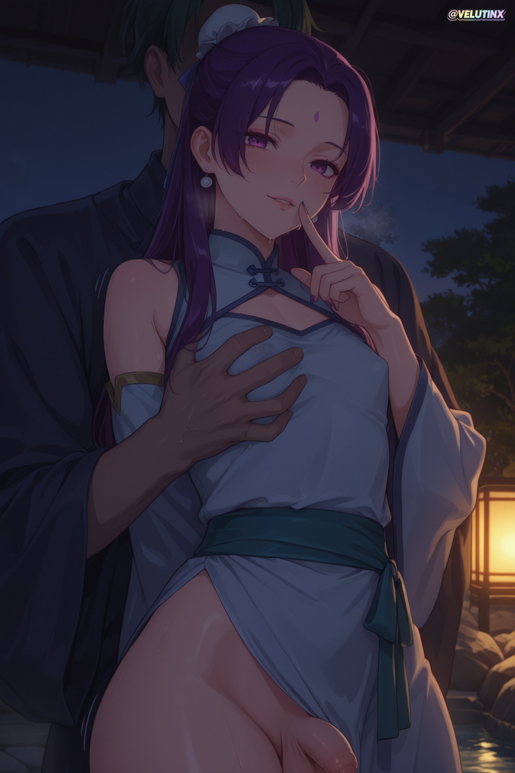 1femboy, 2boys, ai generated, androgynous, arabian clothes, bangs, bare shoulders, big ass, big thighs, blush, breath, bubble butt, bulge, bun cover, china dress, chinese clothes, clothed sex, clothing cutout, covered nipples, cowboy shot, crossdressing, curvaceous, curvaceous ass, curvaceous body, curvaceous figure, curvaceous hips, curvaceous thighs, curvy, curvy body, curvy figure, curvy hips, curvy male, curvy thighs, dancer, dancer outfit, detached sleeves, double bun, dress, earrings, erection, facial mark, femboy, femboy focus, femboysub, feminine body, feminine faced male, feminine male, feminization, finger to mouth, fingernails, flaccid, flaccid penis, foreskin, grabbing, grabbing from behind, green hair, groping, hair bun, hair intakes, hair ribbon, hand up, harem jewelry, harem outfit, harem pants, heart, heavy breathing, huge ass, huge hips, index finger raised, japanese clothes, jewelry, jinshi (kusuriya no hitorigoto), kimono, kusuriya no hitorigoto, long fingernails, long hair, long sleeves, looking at viewer, male focus, male only, mature, mature male, multiple boys, nail polish, nails painted, no panties, open mouth, otoko no ko, outdoors, paid reward available, parted bangs, parted lips, pear shaped, pear-shaped figure, pectoral grab, pectorals, pelvic curtain, penis, piercing, plump thighs, precum, purple eyes, purple hair, ribbon, sash, sharp fingernails, shiny hair, shiny skin, shushing, sidelocks, single hair bun, skindentation, slim waist, small penis, smile, solo focus, standing, sweat, sweating, sweaty, sweaty body, symbol-shaped pupils, testicles, thick butt, thick hips, thick legs, thick thighs, thigh sex, thighs, tiny penis, trap, trembling, uncensored, velutinx, visible breath, voluptuous, voluptuous body, voluptuous femboy, voluptuous male, watermark, wet skin, wide ass, wide hips, wide sleeves, wide thighs, yaoi