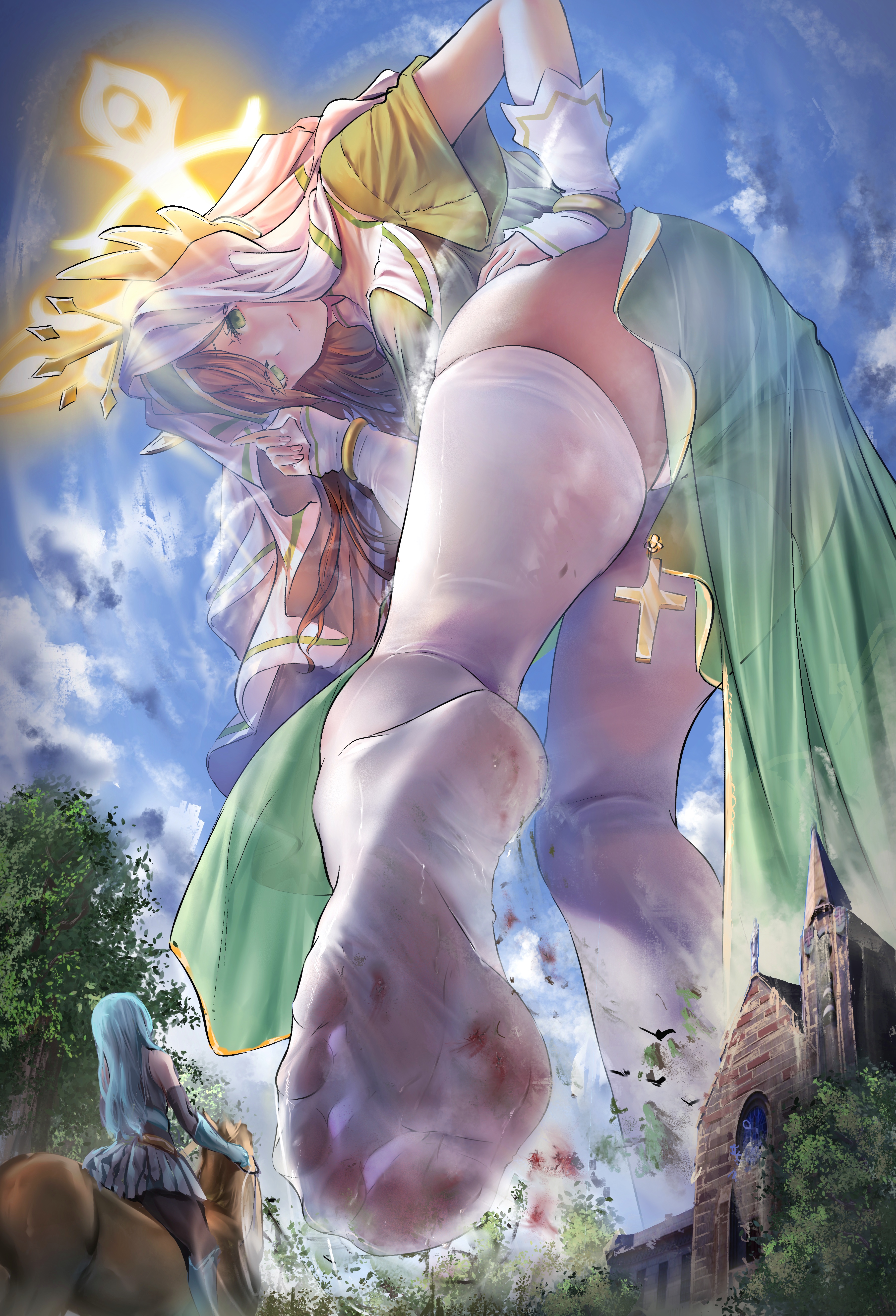 antimonychina, antinomychina, blood stain, crushing, dirty feet, feet, feet focus, foot fetish, foot focus, giantess, giantess feet, green hair, kusanagi nene, project sekai, stockings, stomping, trampling