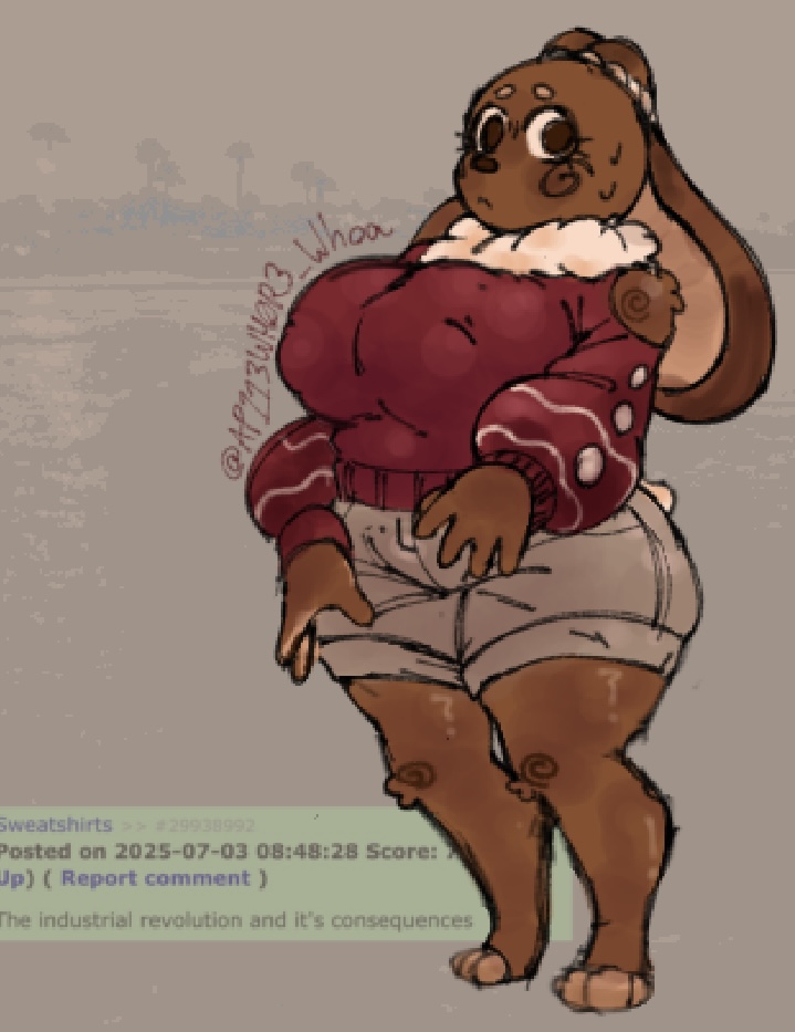 apple whore, big ass, big breasts, big butt, big thighs, brown body, brown eyes, brown fur, bunny, bunny ears, cocoa (dandy's world), dandy's world, nervous, nervous expression, nervous face, nervous sweat, sweater, tagme, thick thighs, voluptuous, voluptuous female