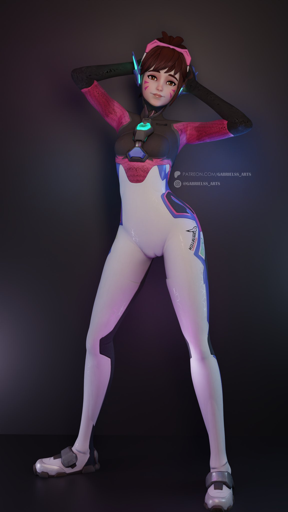 1girls, 3d, bodysuit, cameltoe, clothed, clothing, d.va, d.va (overwatch 2 suit), female, female focus, female only, gabrielss art, hana song, overwatch, plugsuit, standing