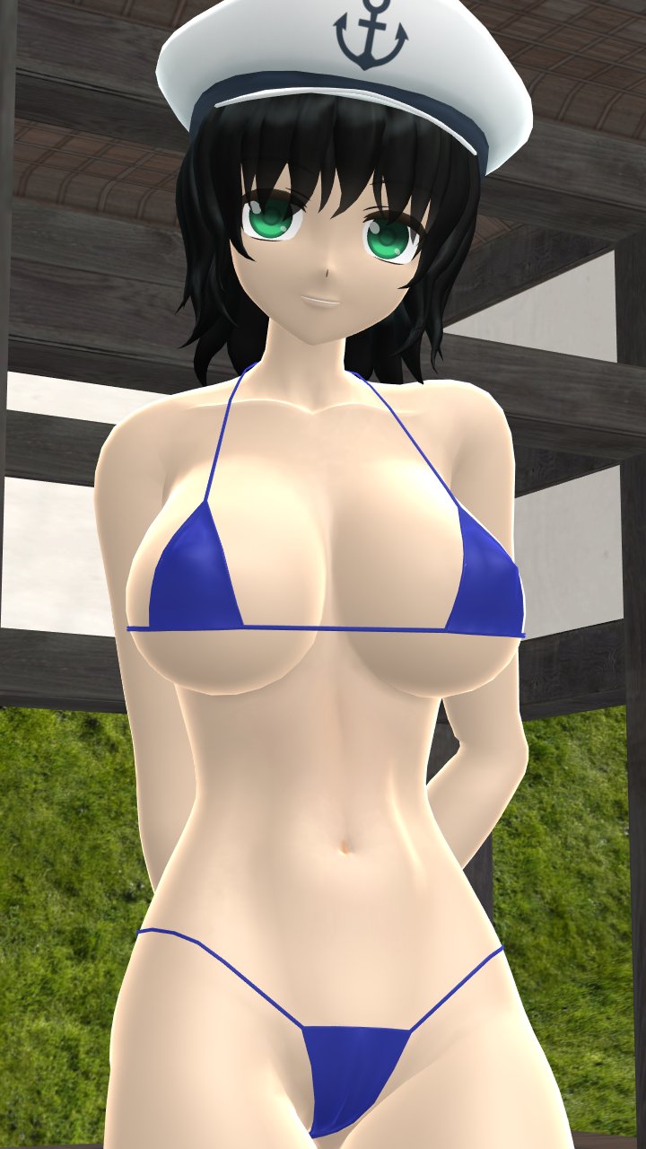 1girls 2024 3d adult_female arms_behind_back belly_button black_hair_female breast clavicle cleavage fit_female green_eyes hat hati_yukkuri_mmd headwear hips indoors interior_background jpeg light-skinned_female looking_at_viewer minamitsu_murasa mmd sailor_hat short_hair_female solo_female solo_focus spirit touhou waist